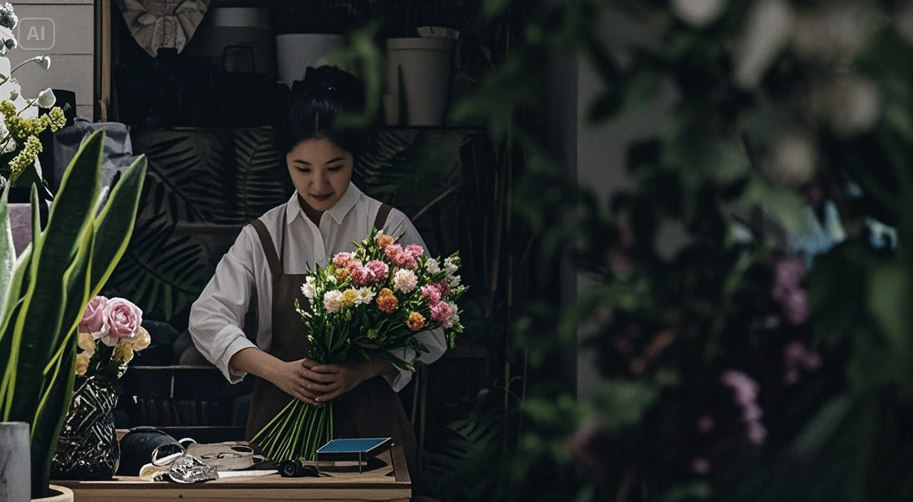 Woman Arranging Flowers